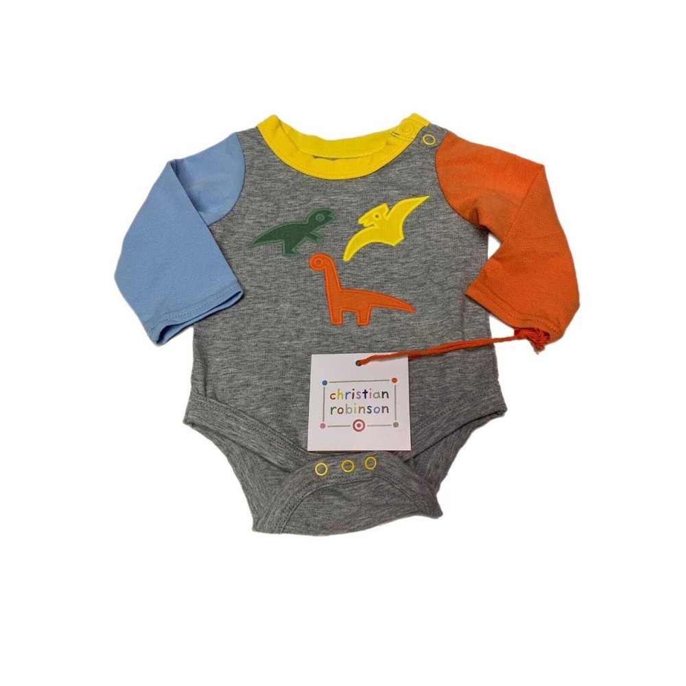 NWT Christian Robinson Baby Dinosaur Embroidered Long Sleeve Bodysuit Newborn